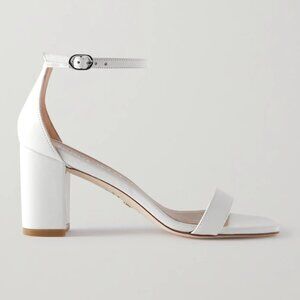 Stuart Weizman White Patent Block Heel Sandal